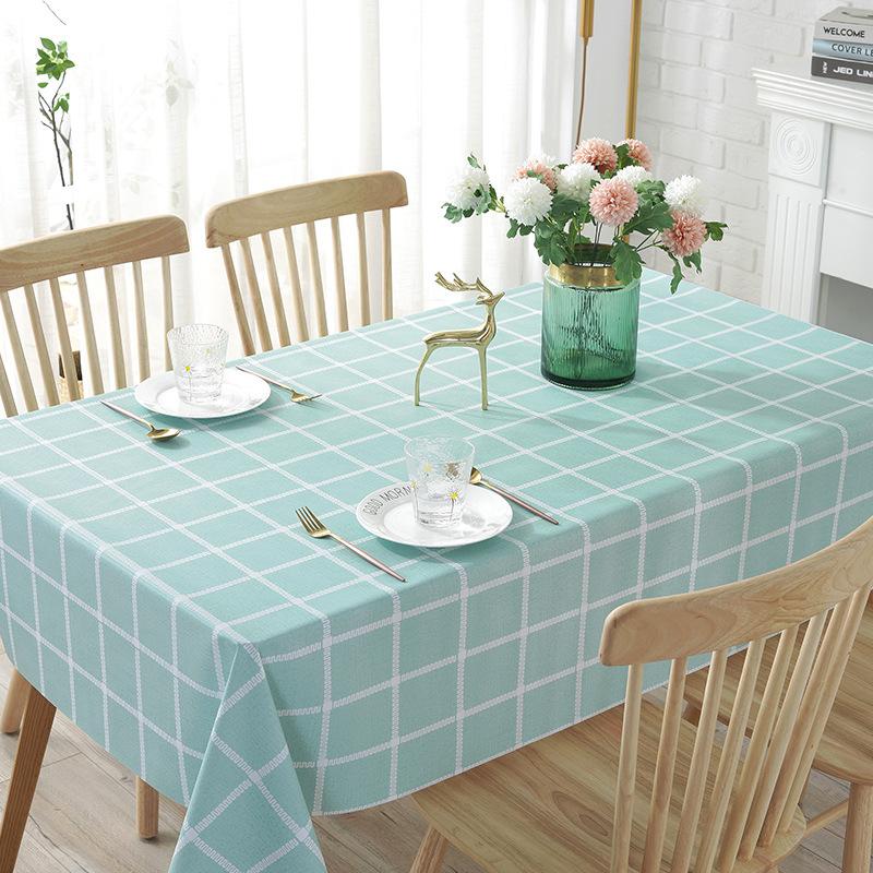 PVC Tablecloth Waterproof and Oil-proof Small Fresh Plaid Wash-free Ins Style Rectangular Tablecloth Coffee Table Table Mat Simple Tablecloth