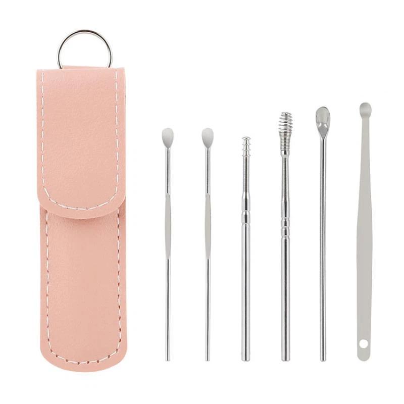 6Pcs Portable Stainless Steel Ear Cleaner Kit Durable Ear Spoons for Safe Earwax Cleaning Removal