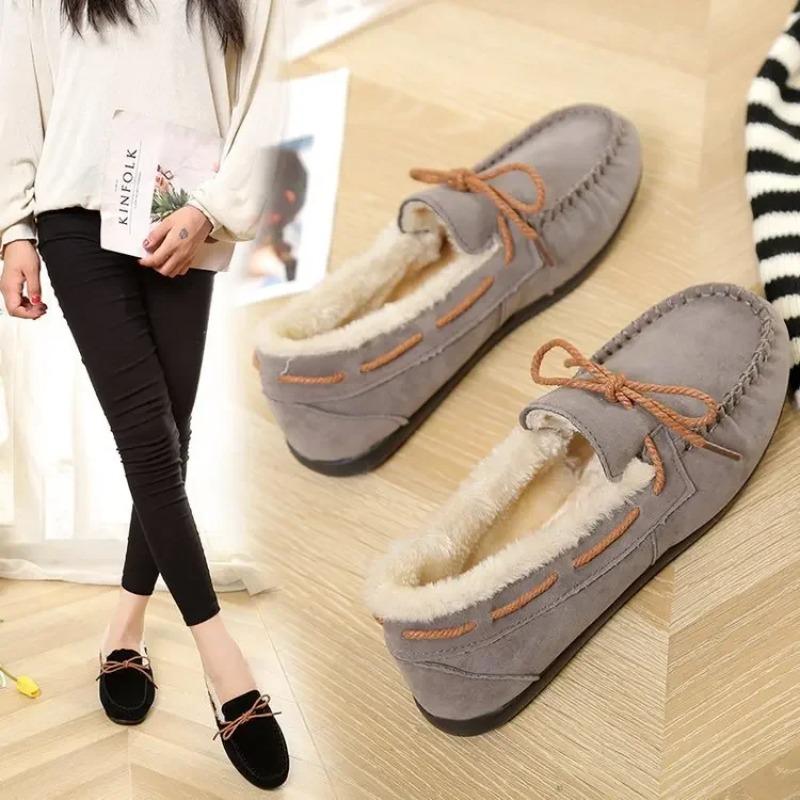 Women's House Slippers Indoor Outdoor Moccasin Fuzzy Fluffy Furry Loafers Suede Leather Warm Shoes