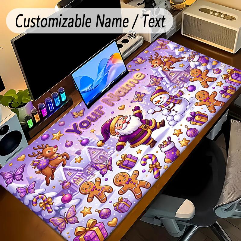 Christmas Theme Personalized Mouse Pad Custom Name Text Non Slip Desk Pad For Laptop Office Desktop
