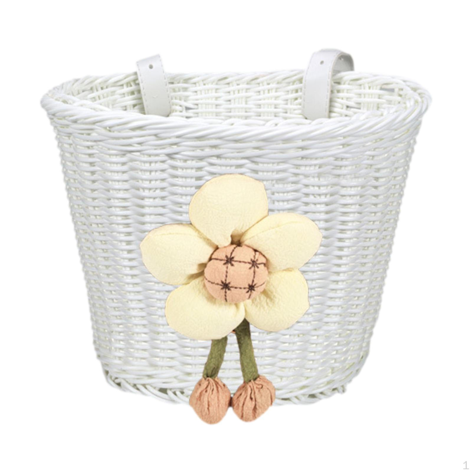 

Дитячий кошик для велосипеда, ручна робота зі шкіряними ремінцями PU White