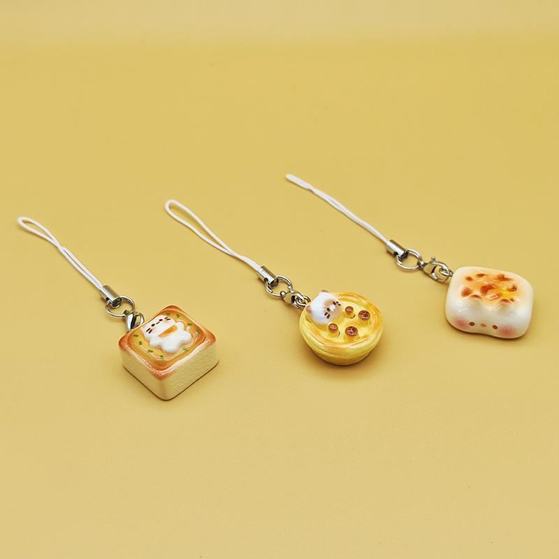 3pc Cute Cat Bread Egg Tart Phone Chain Pendant Charm Strap Cord For Airpods Pro 2 Mobile Phone Case Universal Girl Hanging Rope
