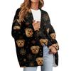 Women's Fashion Long Sleeve Christmas Print V-Neck Button Loose Cardigan Top