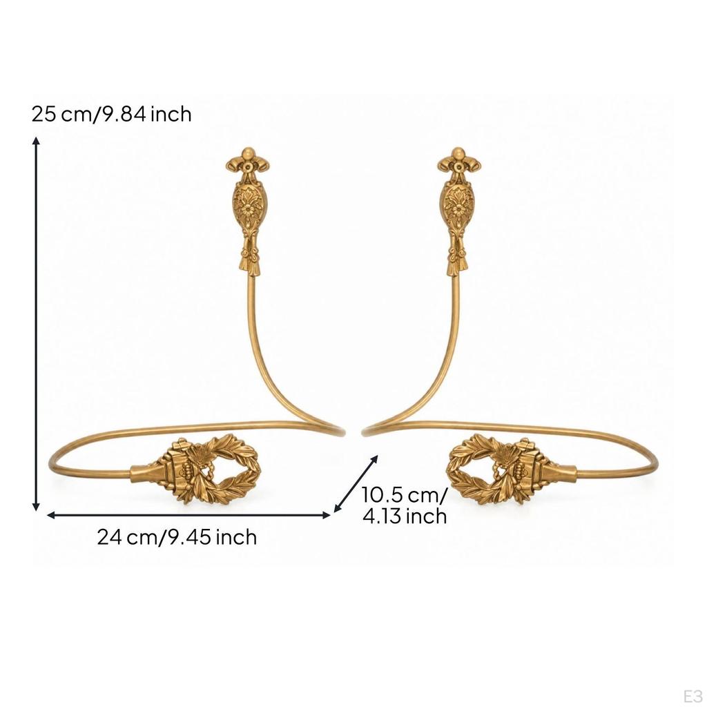 Curtain Holdback with Ornamental Gilded Top Metal Hook Curved Arm