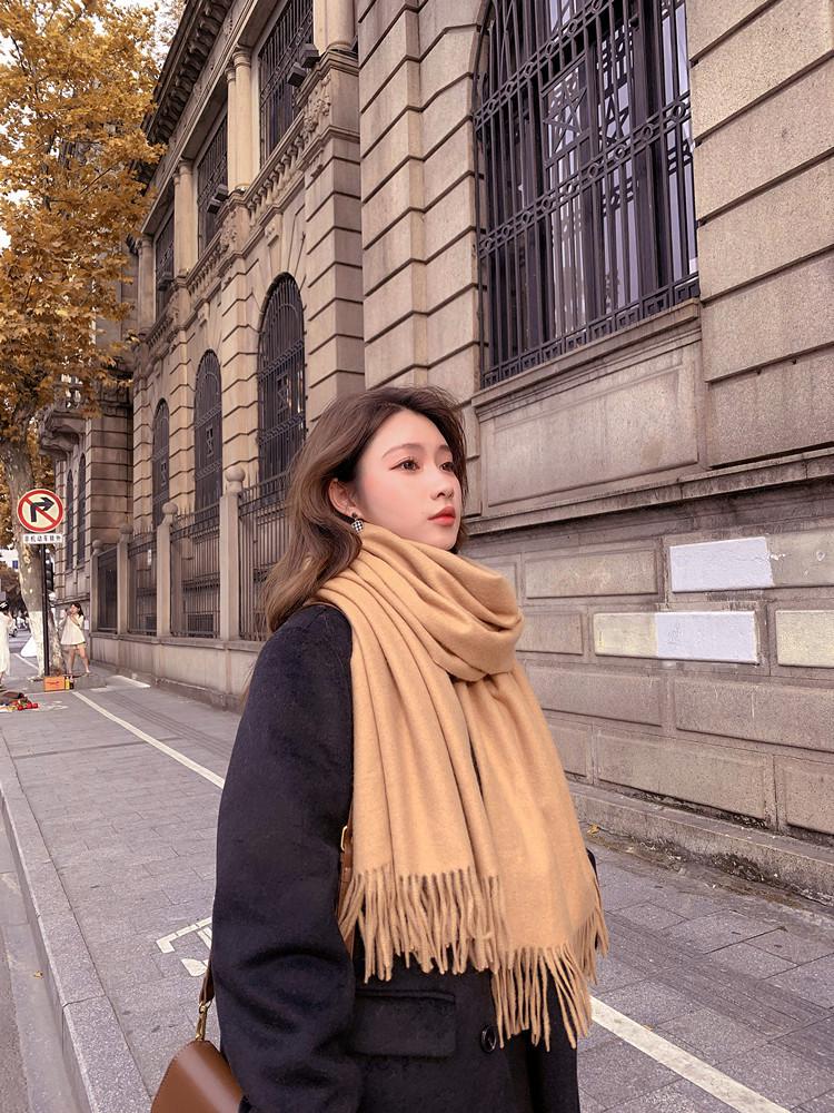 Women's Thickened Cashmere Wool Scarf - Versatile Autumn/Winter Shawl, Korean Style, White