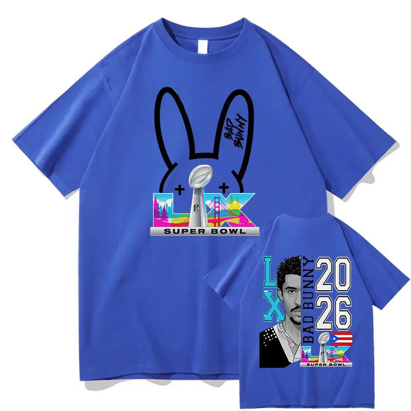 Bad Bunny Super Bowl Graphic Tshirt Cotton Short Sleeve Loose Male Tshirts Streetwear Unisex Hip Hop Fashion Summer Men Shirts