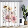 1 Piece Bee And Flower Floral Pattern Shower Curtain, Polyester Fabric, Machine Washable, Suitable For Bathroom Decoration