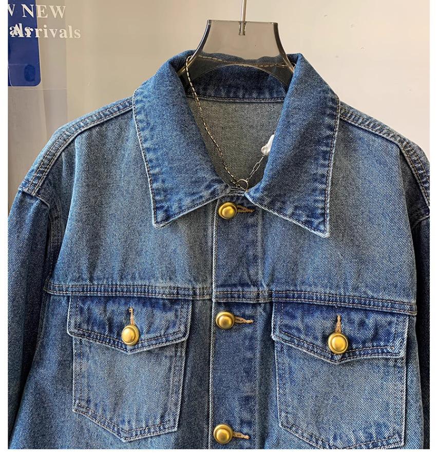 2025 Spring/Autumn Women's Retro Washed Denim Jacket: Hong Kong Style, Loose Fit, Trendy Casual Fashion