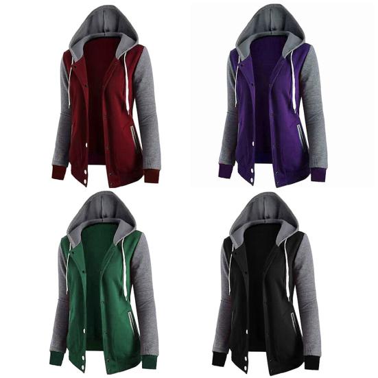 Automne Sports Femmes Sweat à Capuche Color Block Manteau Manches Longues Veste à Capuche Vêtement d'Extérieur