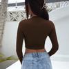 Ropa sexy para mujer europea y americana, camiseta sexy para chica sexy, cuello redondo, ombligo ajustado, manga larga, M-2XL, top para mujer