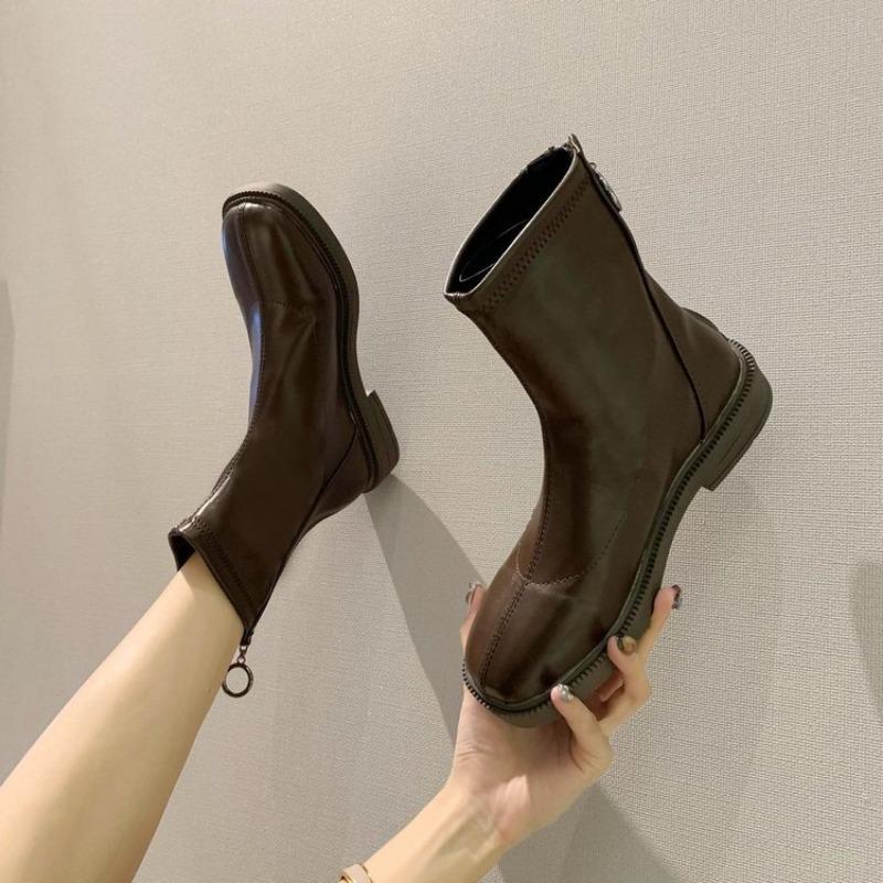 French Womens Sexy Short Boots Fahsion Slim Elegant Back Zippers Leather Shoes Female Dress High Top Ankle Boot Zapatos De Mujer