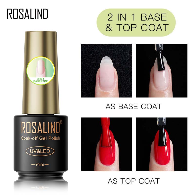 ROSALIND 2 in 1 Basis- und Decklack Gelpolitur hell für Nail Art Design LED/UV Lampe