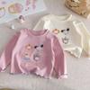 Girls Cotton Long Sleeve T Shirt Spring Autumn Korean Cartoon Print Round Neck Ruffle Hem Baby Top