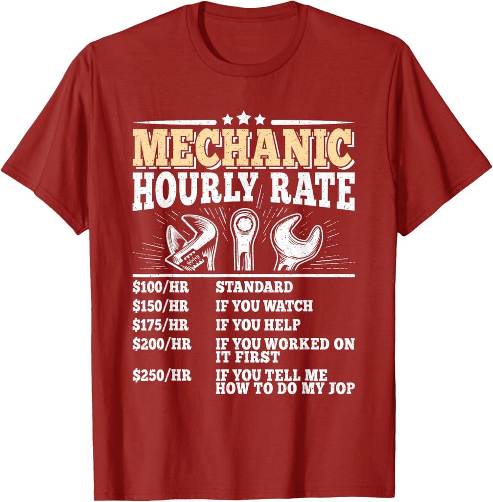 Mechanic Hourly Rate Funny Repair T-Shirt Graphic Mechanic Auto Technician Men Tee
