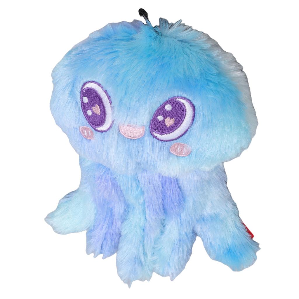 Plush Dog Squeaky Toy Jellyfish Shape Stress Relief Stuffed Dog Teething Chewing Toy For Medium Large Dog Blue