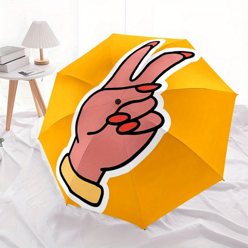 1pc Peace Sign Hand Gesture Folding Umbrella With Excellent UV Protection, 8 Ribs Casual Durable Lightweight Portable Travelling Umbrella Fo