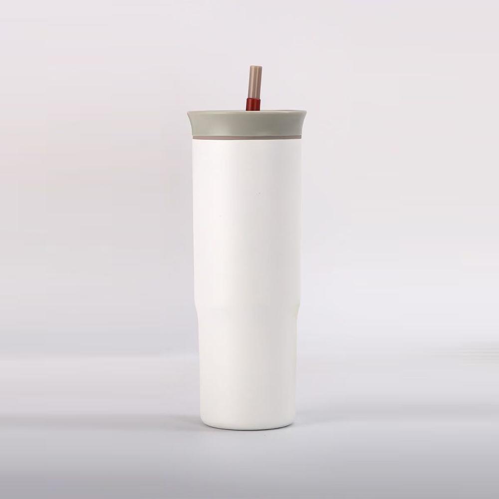 

24oz Drinking Cup Stainless Steel Metal Coffee Cup with Straw and Leak Proof Lid Tritan Material BPA Free Travel Coffee Cup белый