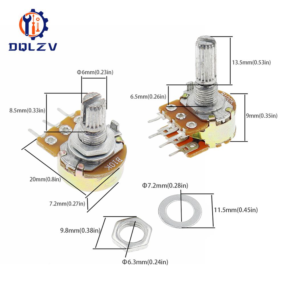 5PCS 15MM 20MM Potentiometer Resistance WH148 3Pin 1K 2K 5K 10K 20K 100K 500K 1M Ohm Linear Taper Rotary Potentiometer Resistor