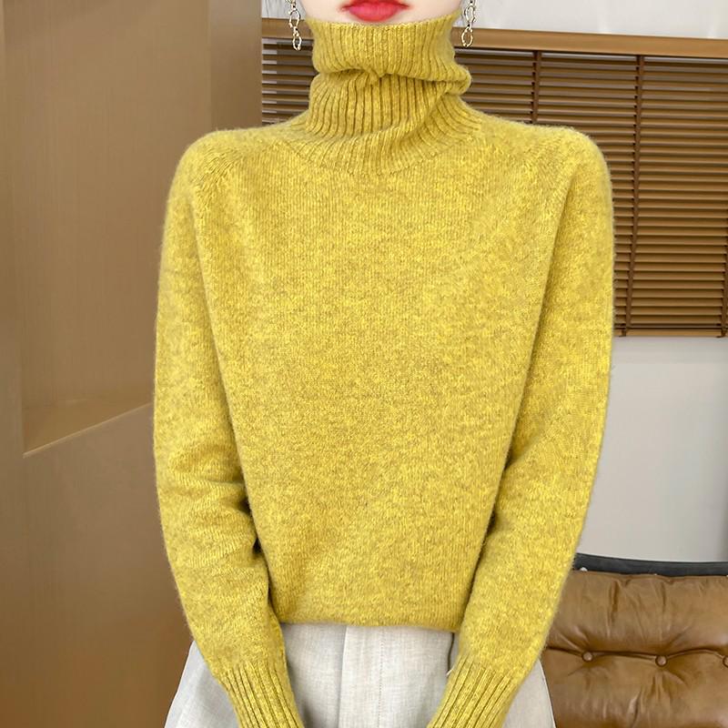 Women's Pure Wool High-Neck Sweater: Solid Color, Loose Fit, Thickened Base Layer, Autumn/Winter Collection