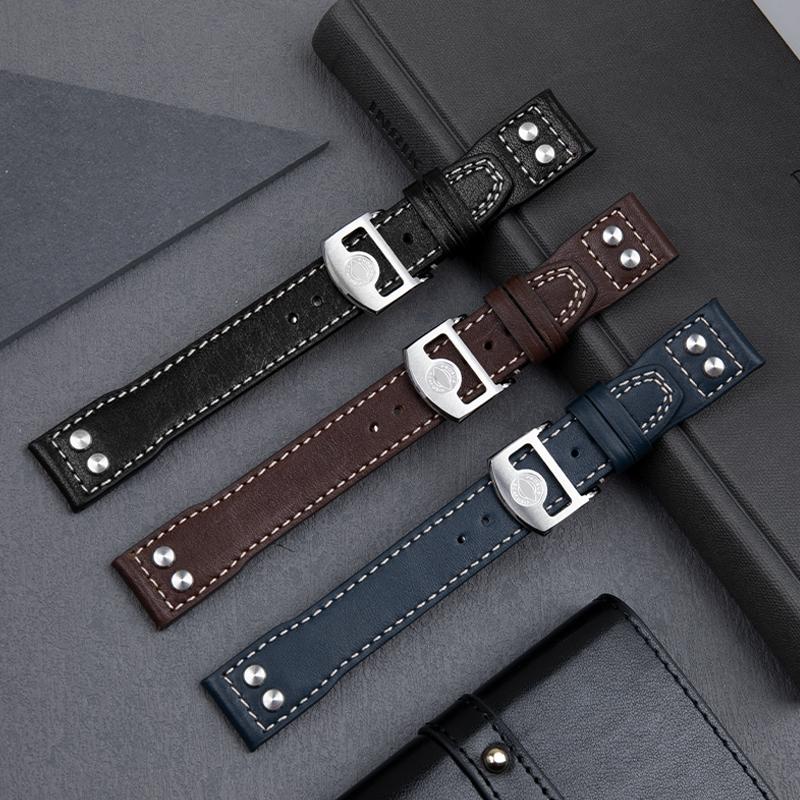 Black Blue Brown Soft Cslfskin GenuineLeather Rivet Cowhide Watchband 20mm For IWC Strap For Mark18 BraceletsFree Tools
