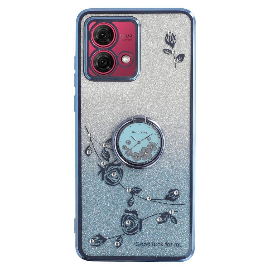 KADEM For Motorola Moto G84 5G Case Ring Kickstand TPU Flowers Phone Cover Gradient Glitter
