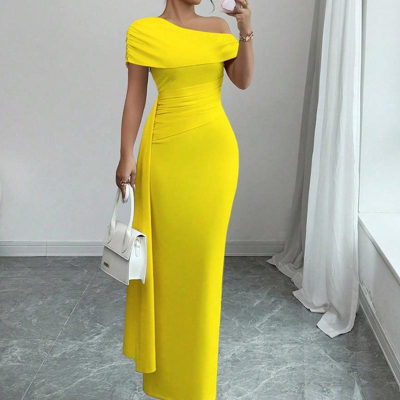Women's Off Shoulder Cutout Bodycon Maxi Dress Slim Fit Elegant Party Dress