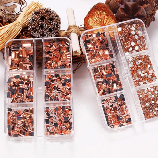 

1 Box 6 Grid Nail Decorations DIY Nail Art Accessories Flat Bottom 3D
