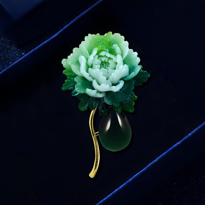 Spilla in stile cinese con un fascino femminile retrò, Un semplice ed elegante accessorio spilla a fiore di calcedonio
