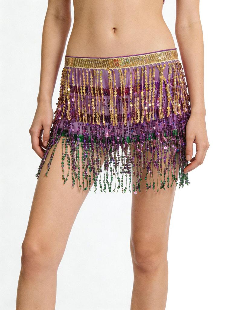 Halloween Belly Dance Costume: Sexy Sequin Tassel Hip Scarf & Waist Chain