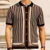 Men's Fashion Luxury Leisure Knit Polo Shirt Striped Button-down Short Sleeve Cardigan Casual Business Knitwear New Summer