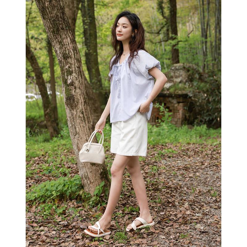 Women's College Style Striped Short Sleeve Shirt