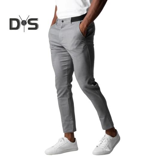 Pantalones de hombre elásticos de cintura media con botones y bolsillos con cierre de cremallera pantalones largos formales de negocios suaves y transpirables de Color sólido ajustados