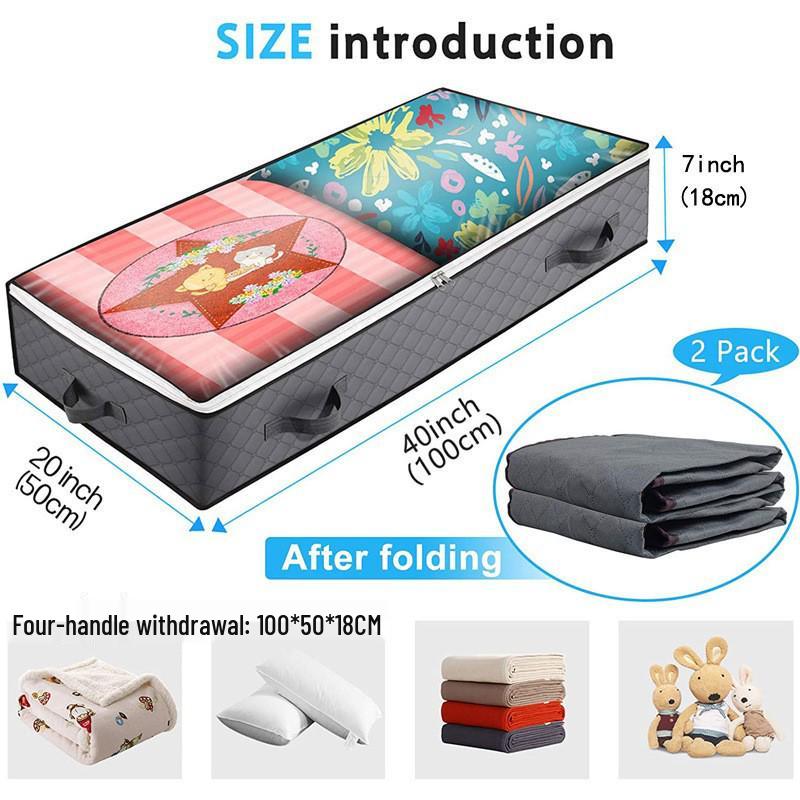 Four-Handle Foldable Underbed Storage Bag for Clothes and Quilts