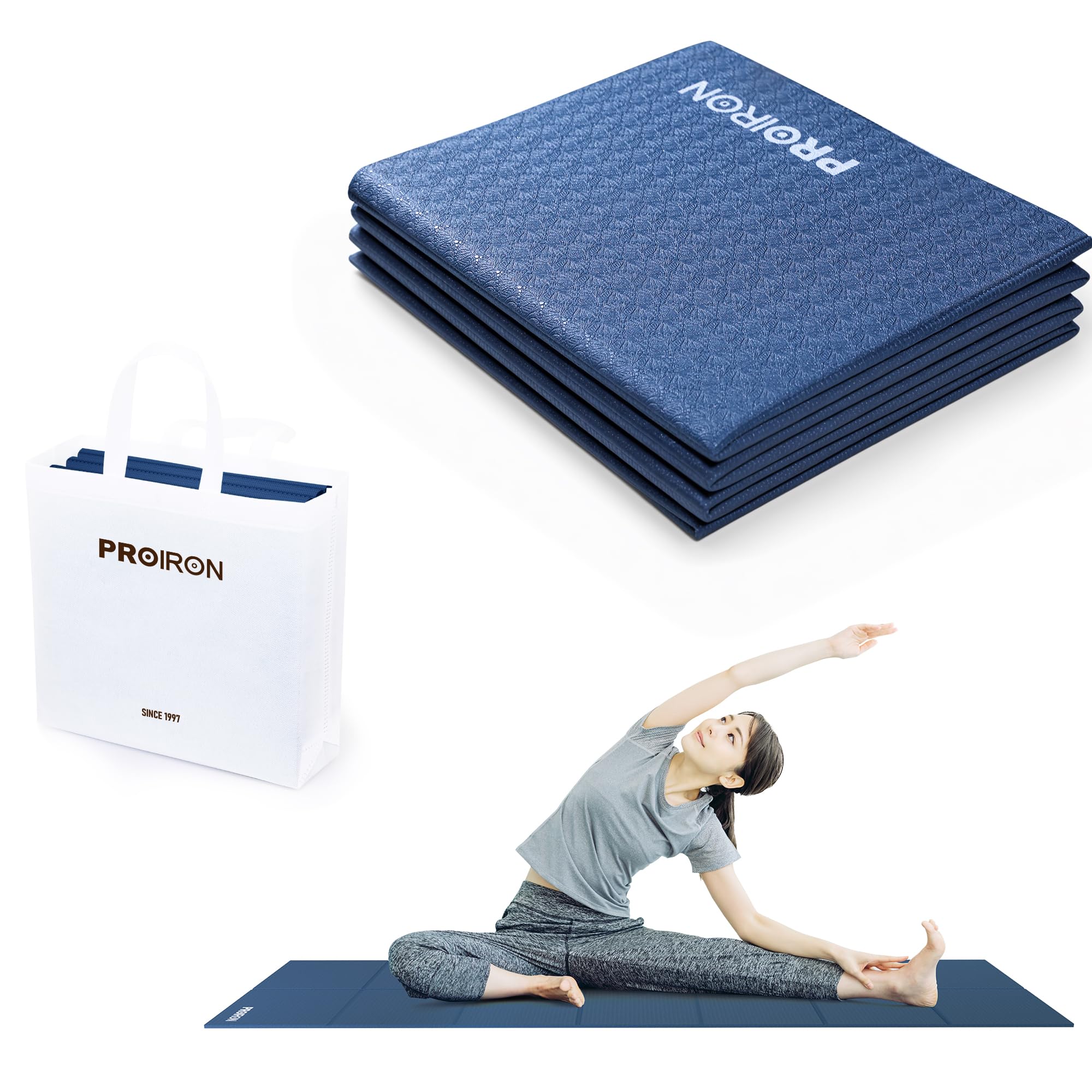 

PROIRON Folding Yoga Mat, Stretching Mat, 183 x 61 cm, Blue