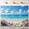 1pc Sea View Background Banner - Durable polyester, sea and blue sky with seagulls, white clouds and beach scenes