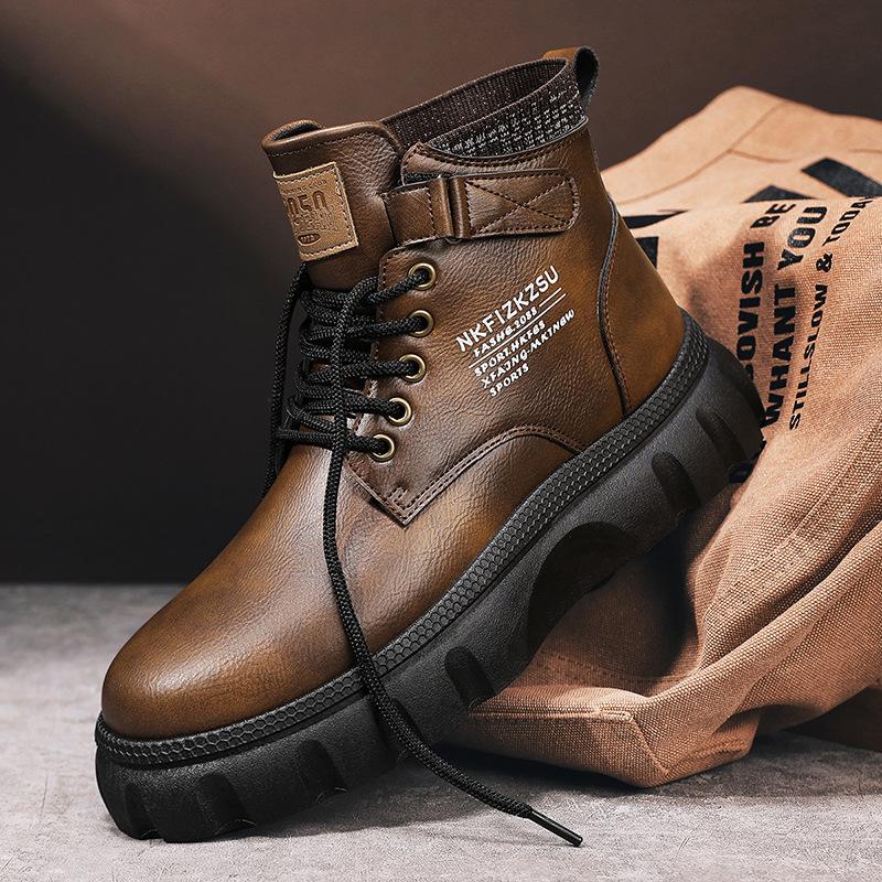 High-top Retro Fashion Martin Boots Autumn and Winter Lace-up Men's Platform Trendy Shoes Socks Casual Leather Tooling Boots