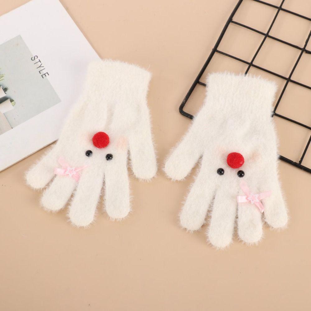 Gants Tricotés à Écran Tactile avec Nœud Papillon Bonhomme de Neige Tricot Laine Tricot Gants Femme Fille