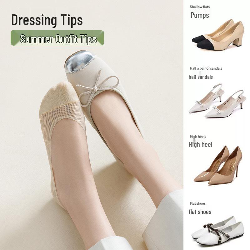 Women's Ice Silk Mesh No-Show Socks - Summer Thin, Non-Slip, Breathable, Cotton Bottom.