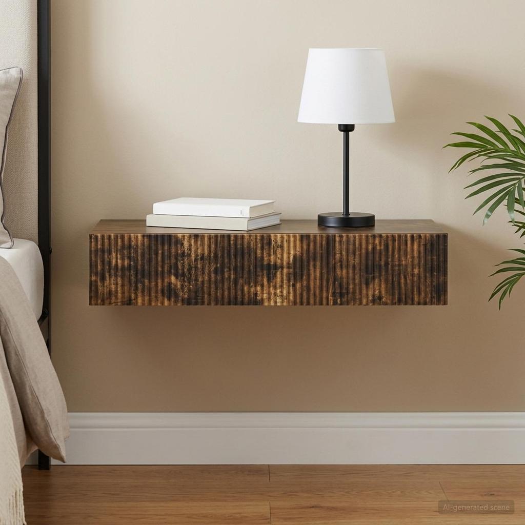 Wall Mounted Side Table Smoked Oak Wood Based Material