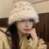 Cute star plush bucket hat women's autumn and winter new thickened plush cute versatile ear protectors keep warm and show a small face