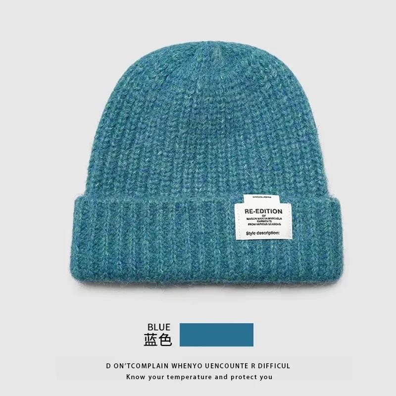

Knit Hat Women Winter Breathable Acrylic Letters Casual Style For Daily Wear Blue
