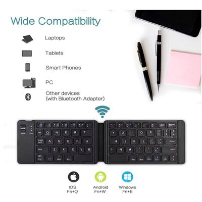 Portable Wireless Keyboard Rechargeable Full Size Ultra Slim Folding Keyboard Compatible 3 Systems