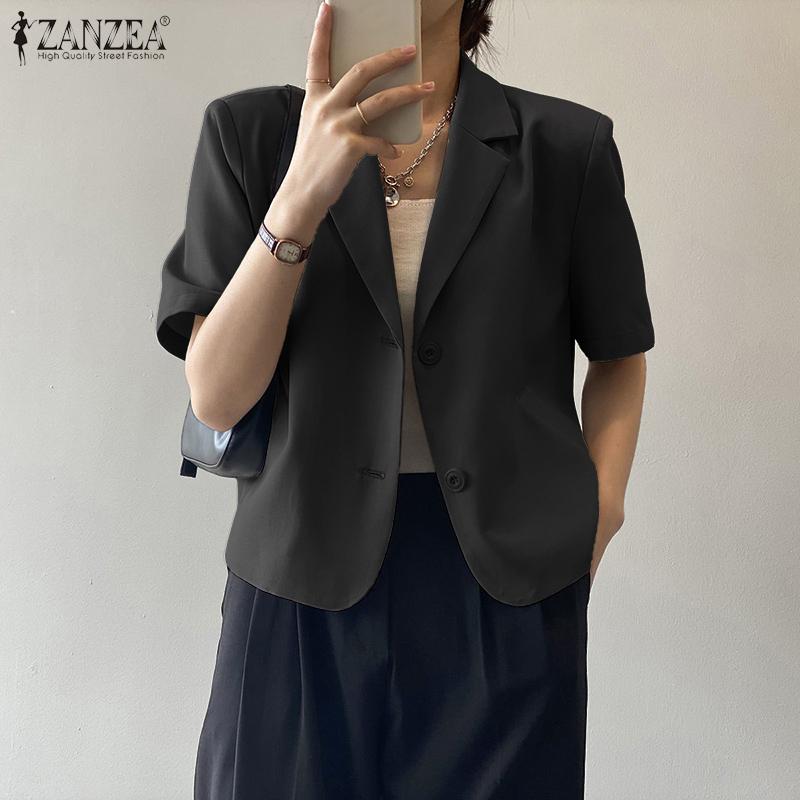 ZANZEA Damen Sommer Casual Revers Locker Kurzarm Bluse