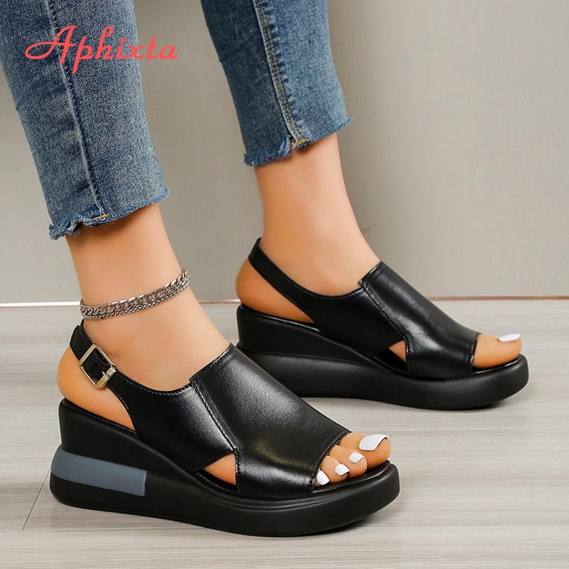 Fashion Aphixta 2025 Wedge Sandals Peep Toe Buckle Shoes Woman Platform Ankle Strap Fashion Cool Summer Super High Heel Shoes
