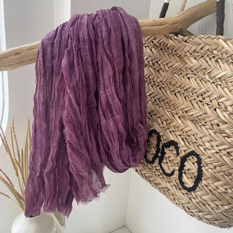 New High-End Natural Wrinkled Antique Style Artistic Shawl Sun Protection Versatile Plain Couple Cotton And Linen Scarf Women