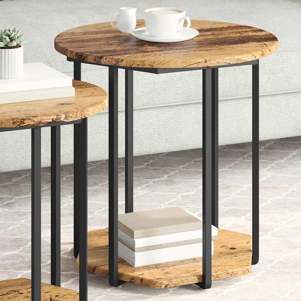 Side Table Set with Shelf 2 Pcs Brown