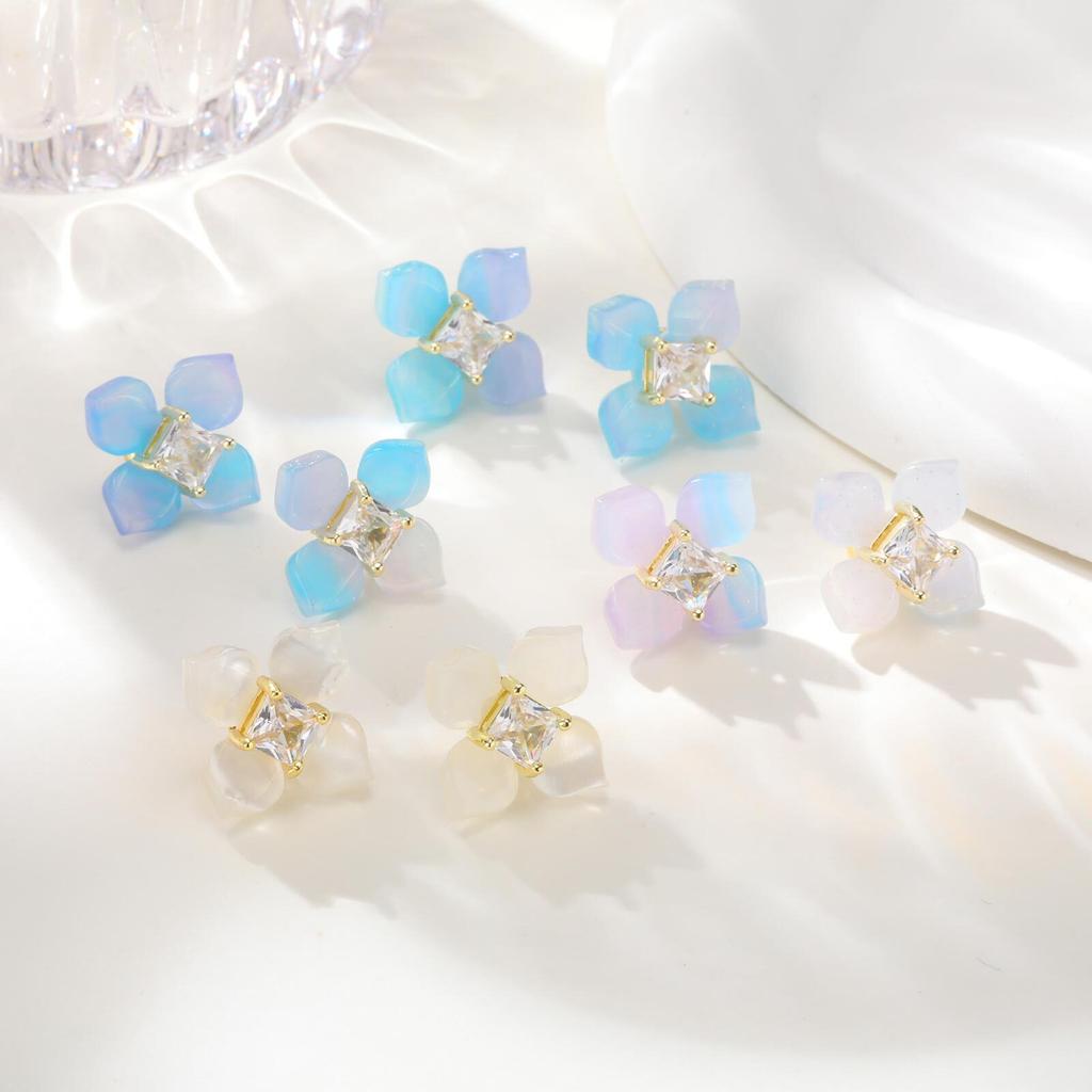 Enamel Flower Earrings for Women, Cubic Zirconia Studs Blossom Plumeria Earrings, Stainless Steel Floral Ear Jewelry