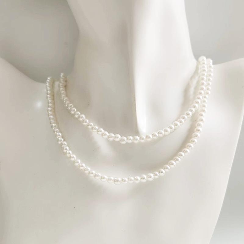 Spring and summer versatile personality trend double-layer pearl necklace retro collarbone chain niche neck chain ing