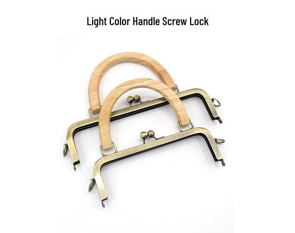 20CM Dark Embossed Bronze Handbag Handle with 25CM Square Wood Clasp and Smooth Screw Material