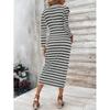 Women's Printed Striped Round Neck Lace Up Dress
